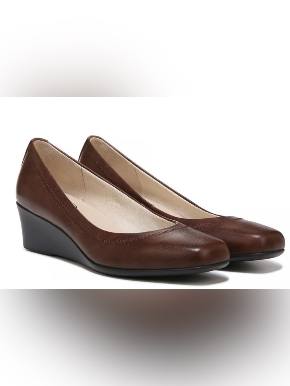 NEW Life Stride Brown Leather Women's Groovy Wedge Slip On size 6.5